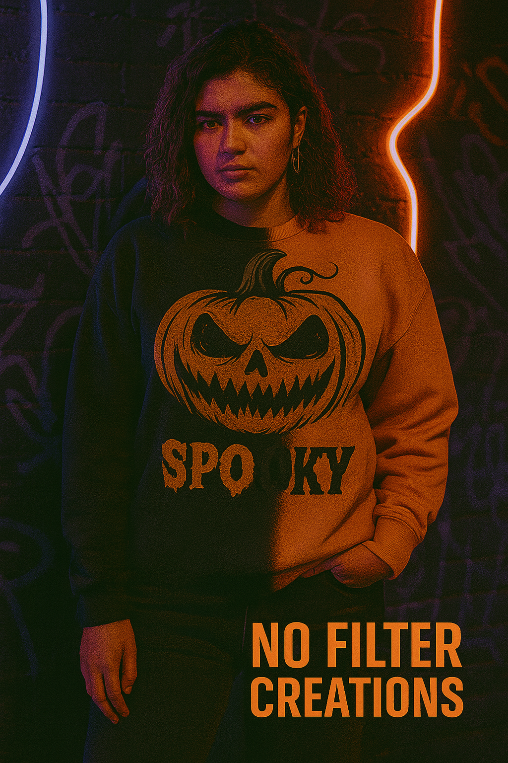 Half & Half Spooky Pumpkin Crewneck – Bleached Halloween Sweatshirt