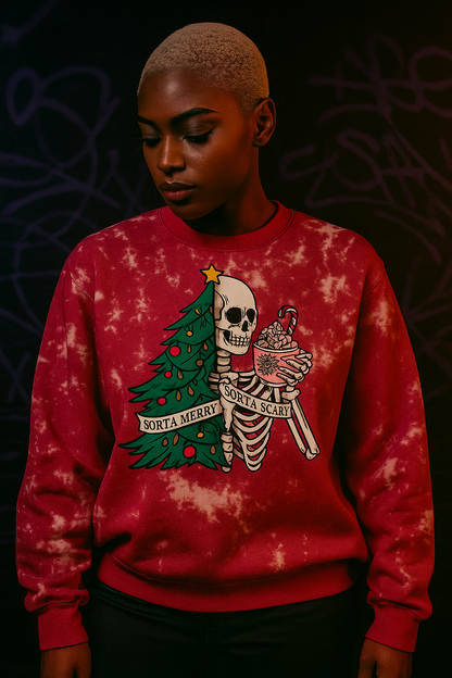 “Sorta Merry, Sorta Scary” Split Skull Christmas Crewneck