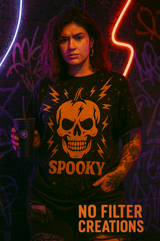SPOOKY AF – Bleached Skull Pumpkin Tee